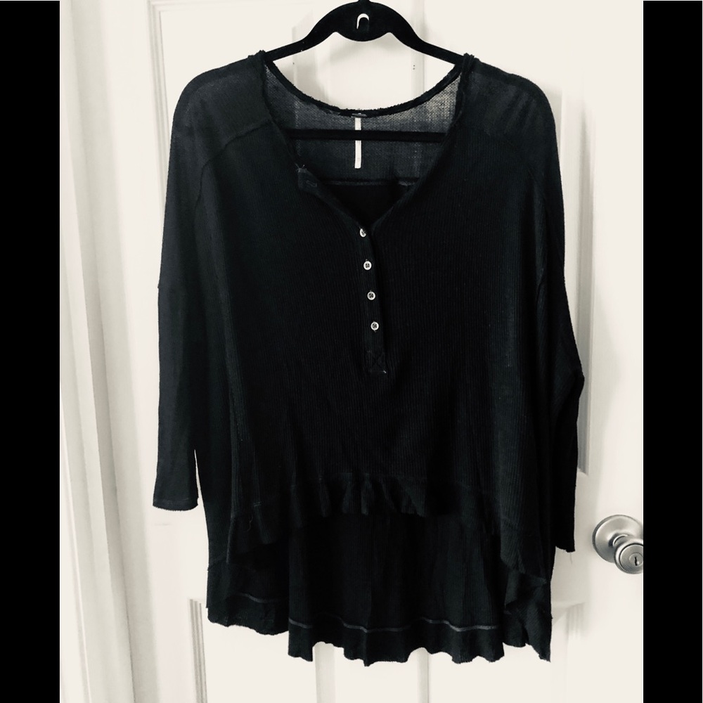 Free People 3/4 Sleeve Black Henley